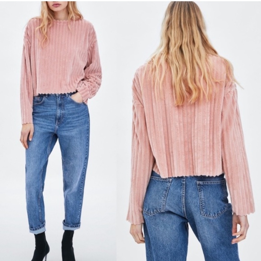 Planet Gold Soft Plus wide ribbed Blush, crop sweater. Oversized Small - Picture 3 of 14
